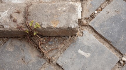 Intricate vine pattern within tessellated gray tiles on rustic outdoor surface with copy space for design or branding