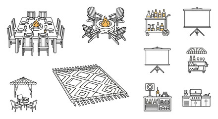 backyard setup with fire pit  dining table perfect for outdoor entertaining featuring a grill station and stylish rug ideal for lifestyle and home design blogs.