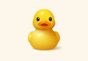 3d duck rubber yellow bathroom toy element. Yellow duck 3d kid baby rubber icon object
