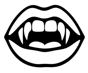 Open mouth with vampire teeth — spooky lips silhouette, Halloween night mystic