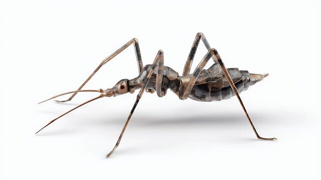 Close-up of a Detailed Assassin Bug on White Background.