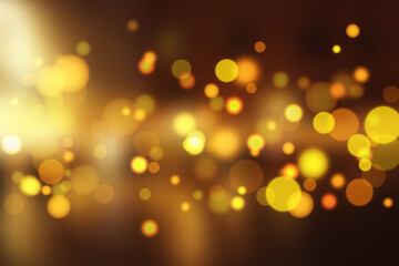 Warm golden bokeh lights on dark blurred background for festive celebration, party decoration, or elegant abstract design concept