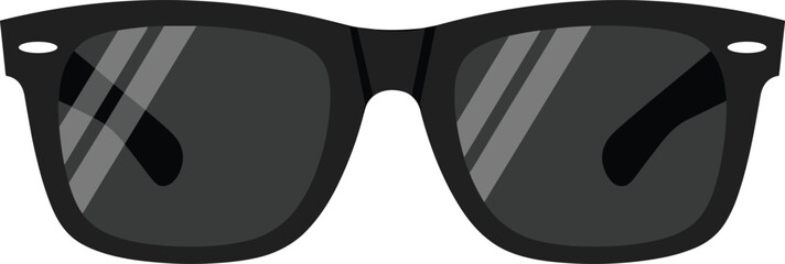 Wayfarer sunglasses vector, black frame with dark reflective lenses, classic fashion accessory illustration for summer, print, merchandise, branding, style