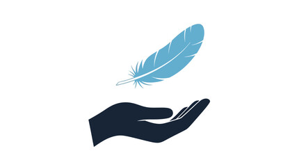 A gentle feather floating above an open hand dark silhouette