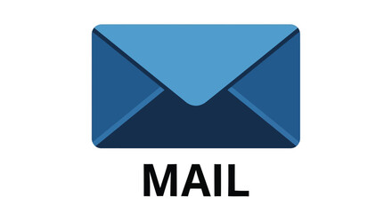 A simple blue envelope icon with the word mail underneath silhouette
