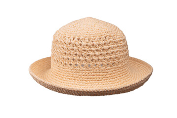 Straw summer hat with isolated on white background.