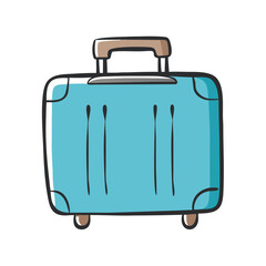 Teal rolling suitcase vector illustration with handle and wheels
