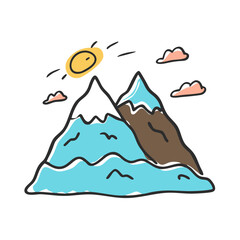 Vector illustration of stylized mountains sky sun and clouds