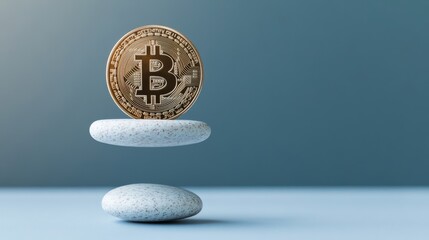 Balanced Bitcoin Golden Coin on Zen Stones,Crypto, Balance