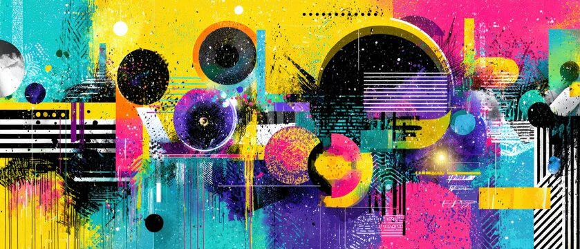 Vibrant abstract painting with geometric shapes and bold colors creating a dynamic and modern artistic background Concept of creativity, expression, and imagination