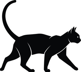 Sleek Black Cat Walking Silhouette Vector Illustration