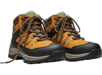 Sturdy brown hiking boots outdoor adventure footwear isolated on a transparent background PNG image PNG file