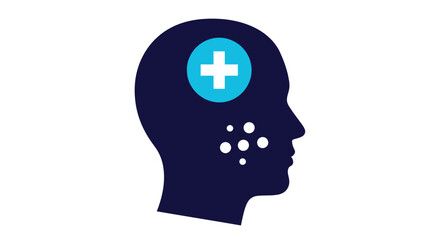 Human head profile with medical plus sign inside a striking silhouette
