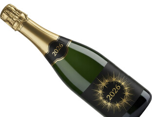 Luxury Champagne Bottle with 2026 Gold Label on a Transparent Background PNG image PNG file