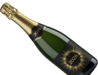 Luxury Champagne Bottle with 2026 Gold Label on a Transparent Background PNG image PNG file
