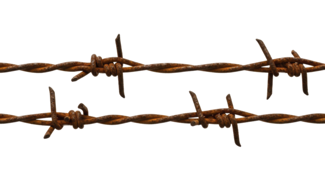  Two Strands of Weathered Rusty Barbed Wire on a Transparent Background PNG File for New Year Challenges