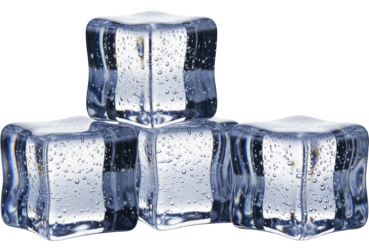 Refreshing clear stacked ice cubes with visible air bubbles on a transparent background, PNG image, PNG file