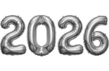 Silver metallic 2026 numbers for New Year celebration on a transparent background PNG image PNG file