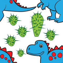 Cute Dinosaur Seamless Pattern for Kids' Design. Editable pattern on a transparent background
