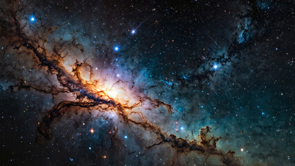 Fototapeta premium Vibrant cosmic nebula and starfield panorama