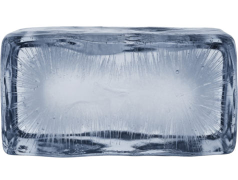Rectangular ice block, frosty internal texture, air bubbles, on transparent, PNG image, PNG file