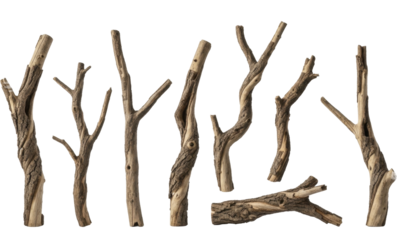 Collection of natural dry wooden branches on a transparent background PNG file for rustic and seasonal decoration