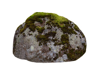 stone covered with moss isolated on white background