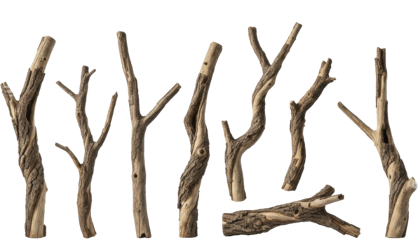 Collection of natural dry wooden branches on a transparent background PNG file for rustic and seasonal decoration