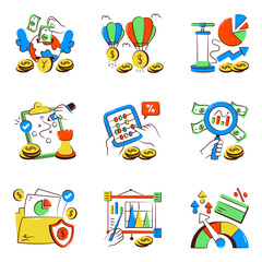 Set of Business and Finance Doodle Icons
