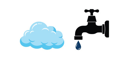 Water droplet from faucet near cloud a simple graphic silhouette
