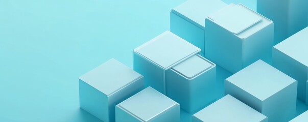 Minimalist Blue Cubes 3D Geometric Arrangement , Abstract , Modern