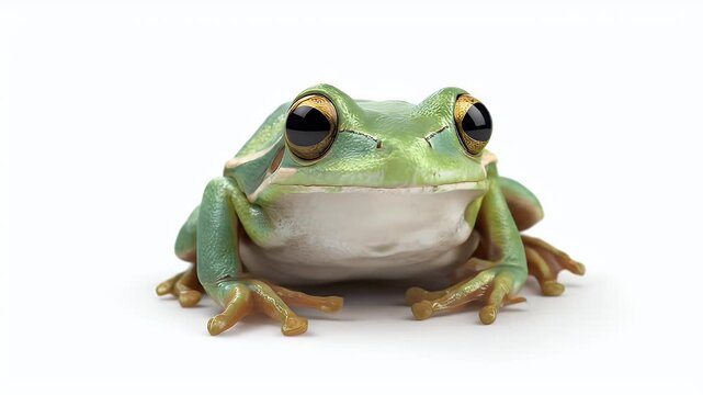 Green Tree Frog Isolated on White Background.
