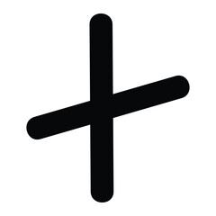 Hand-drawn plus vector icon. Black cross symbol in sketch style for math, addition, interface, or graphic design element.