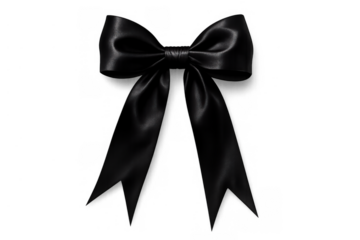 Black bow ribbon representing remembrance, mourning, and grief, or for elegant decorative design, isolated on transparent background