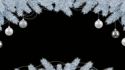 christmas animated frame Frosted fir branches with blue christmas lights and ornaments - Powered by Adobe