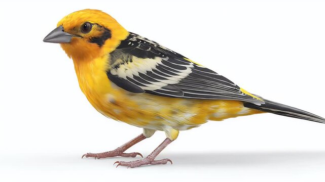 Vibrant Western Tanager Bird Posing on White Background.