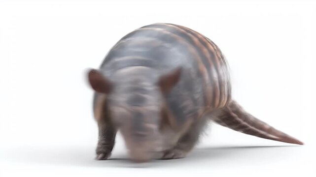 Armadillo Walking on White Background, Close-Up View.