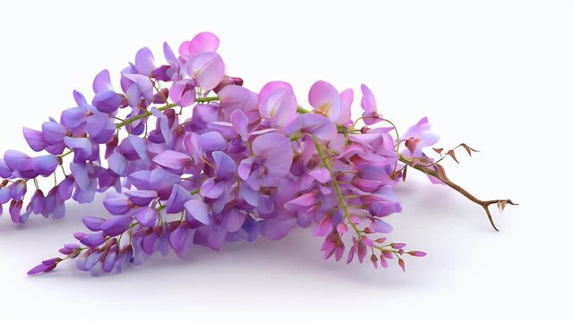 Beautiful Purple Wisteria Flowers on White Background.