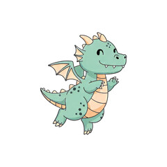 A cheerful cartoon dragon with teal scales, wings, and a friendly expression, leaping playfully.
