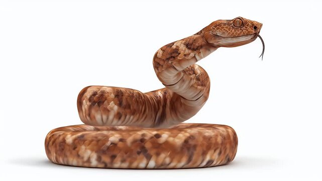 Brown Snake Coiled Up on White Background.