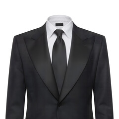 Sophisticated black tuxedo and tie ensemble exudes elegance and formal style, perfect for upscale events, galas, and red carpet affairs