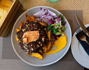 Traditional Macedonian dish pleskavica, which has become popular strip food in central Europe....