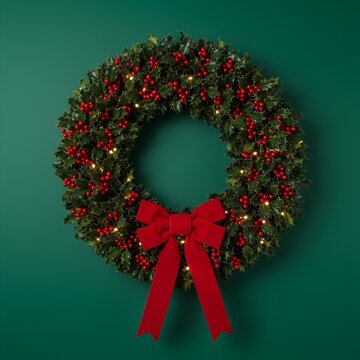 Couronne de d&eacute;coration de No&euml;l avec noeud rouge