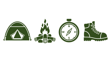  Camping and Outdoor Survival Gear Icons Vector Set.
