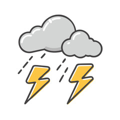 Vector illustration of stormy weather clouds and lightning bolts