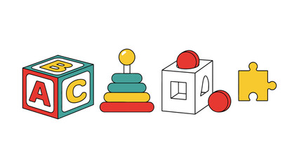 Children's Learning and Educational Toy Icons Vector Set.