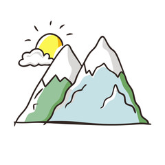 Stylized mountains and sun vector illustration