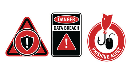  Cybersecurity Threat Warning Sign Vector Set.