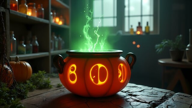 A glowing orange pumpkin with the number 8 written on it.