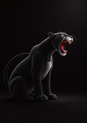 Black panther roars fiercely in the dark minimalist art - ai generated